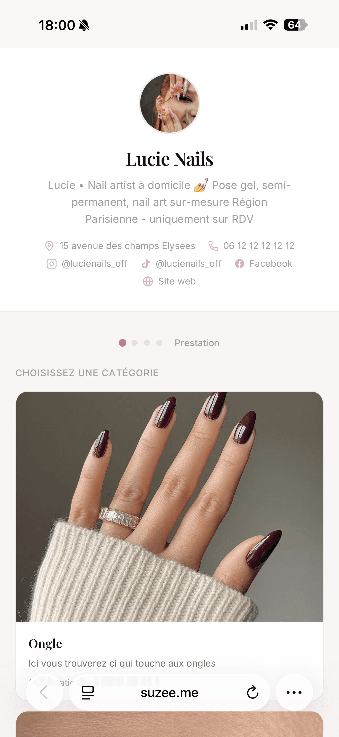 Page de réservation mobile — Suzee